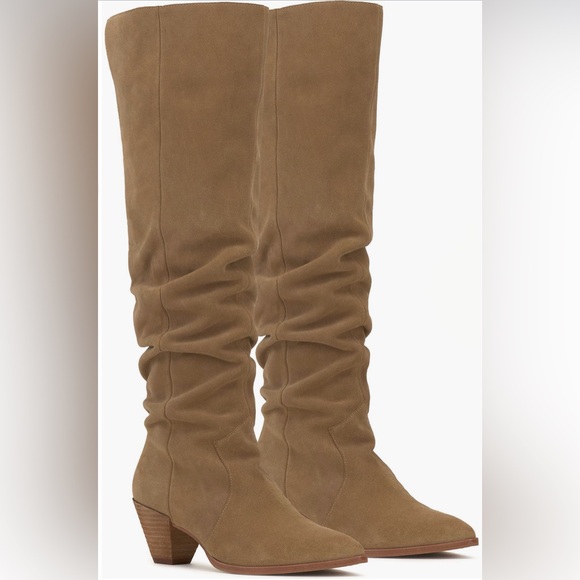 Vince Camuto Wide Calf Sewinny Ruched Knee High Tan Suede Boots NWT - Picture 1 of 5